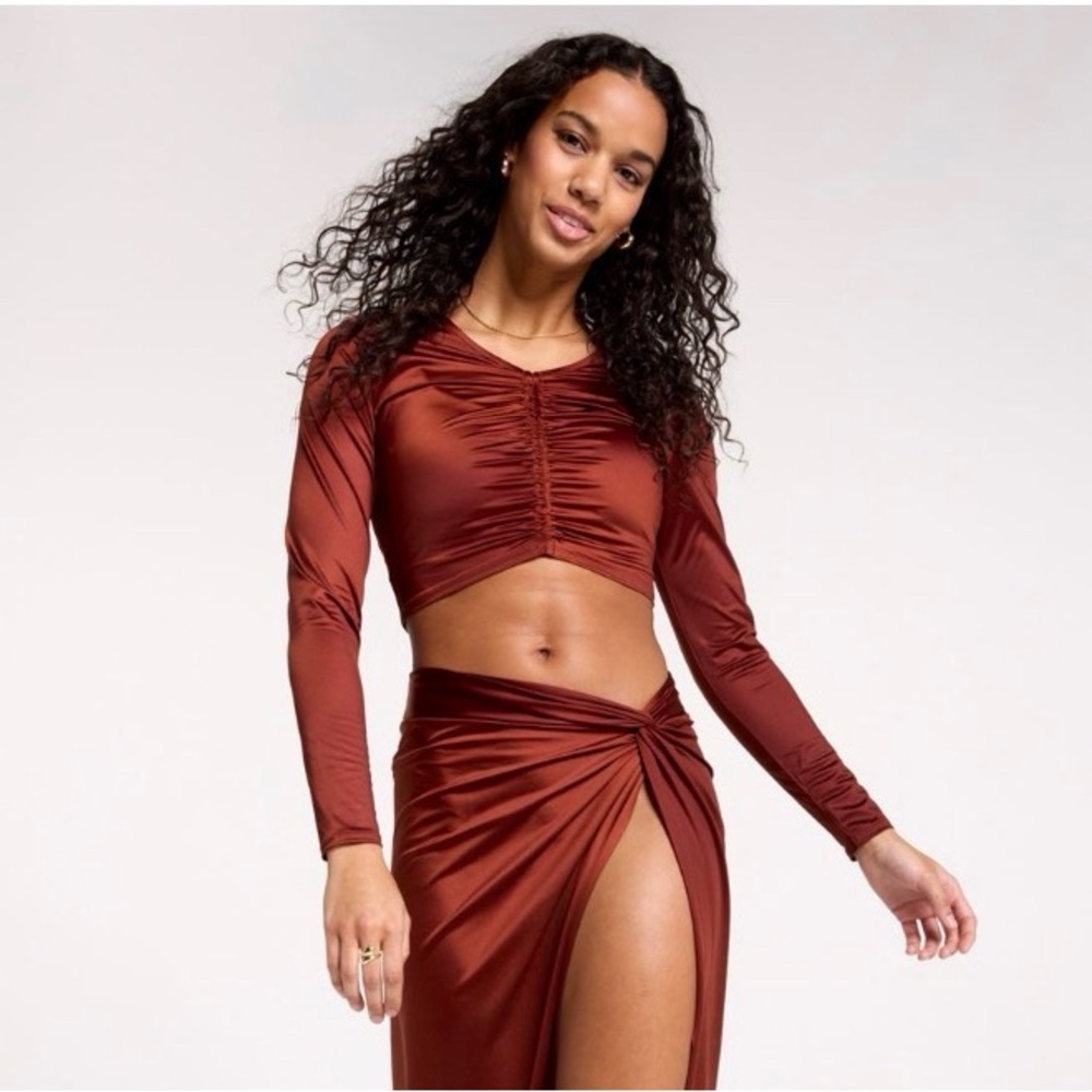 NWT Small Calia Ruched Adjustable Sun Rashguard Long Sleeve Protection Crop Top - Picture 3 of 14